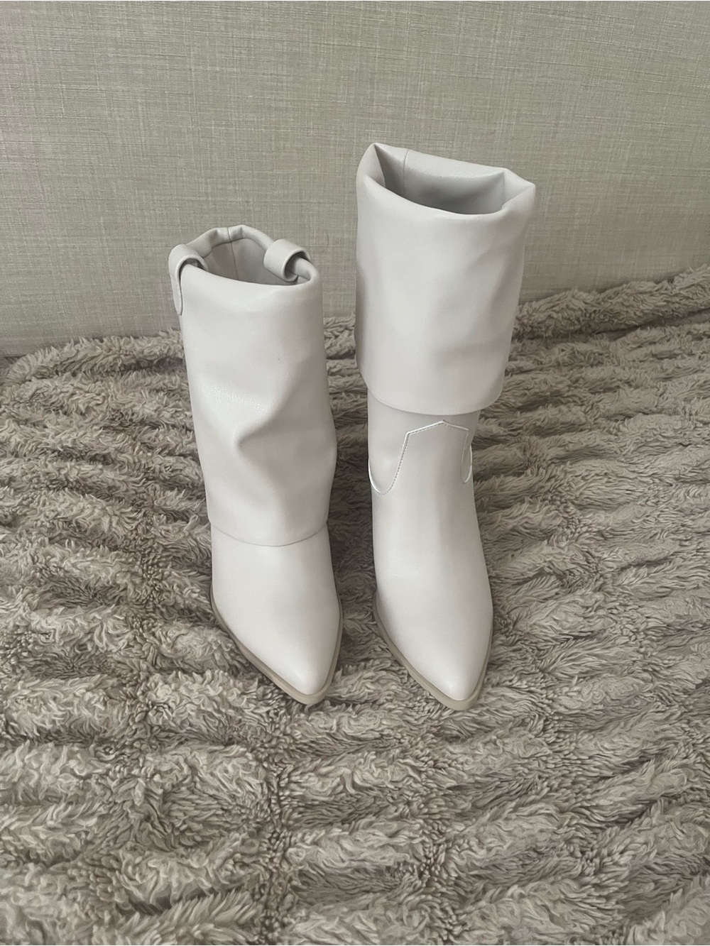 Steve Madden White Pointed Toe Mid-Calf Slouch Boots